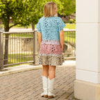 Multi Leopard Color Block Ruffle Trim Dress