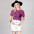 Pink & Black Leopard  Top with Sequin Pocket