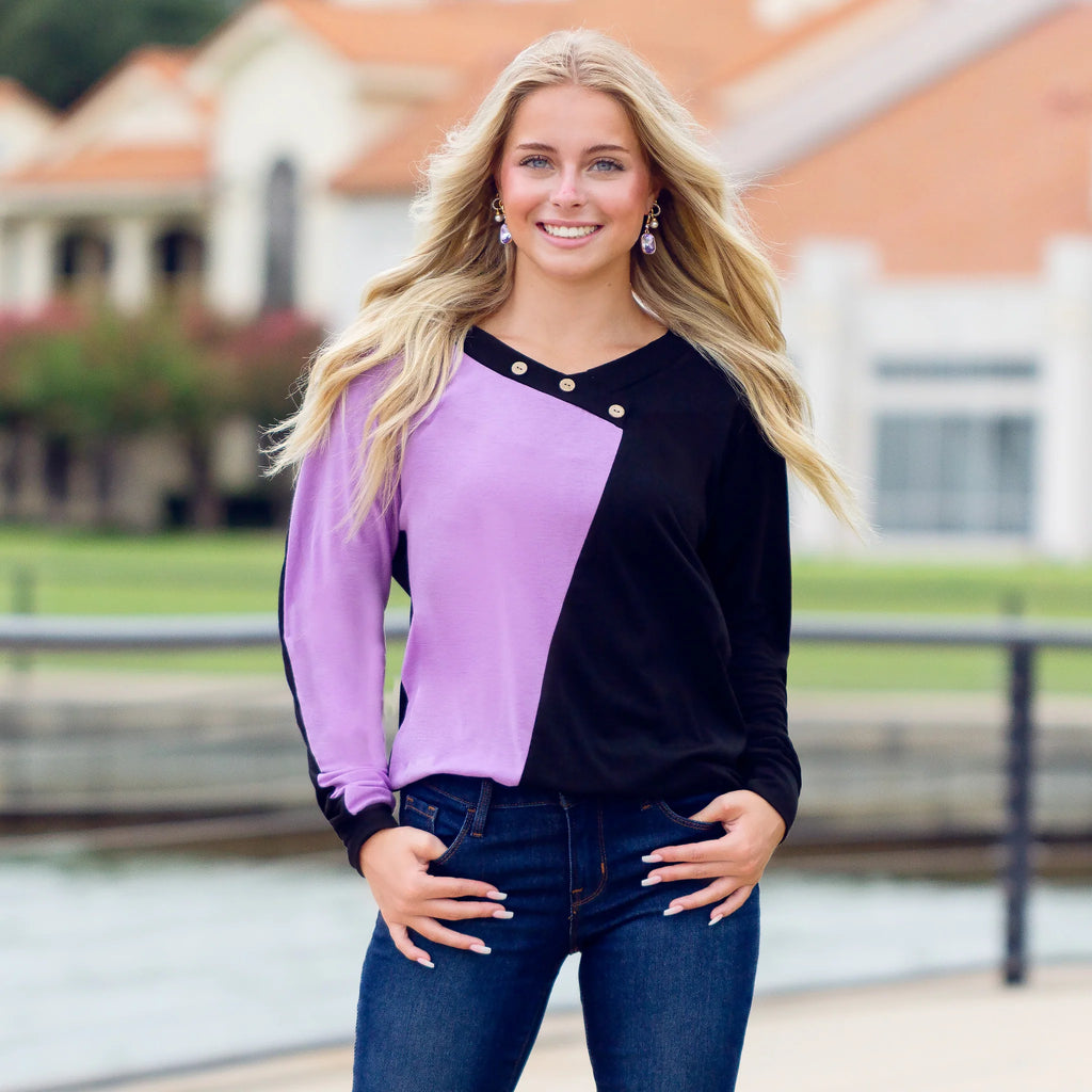 Purple & Black Long Sleeve Top