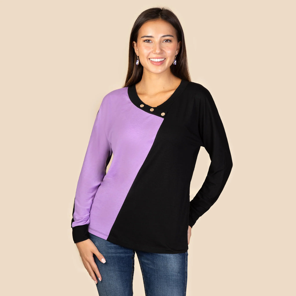 Purple & Black Long Sleeve Top