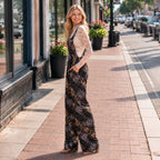 Paisley Patchwork Print Wide Leg Overalls with Pockets