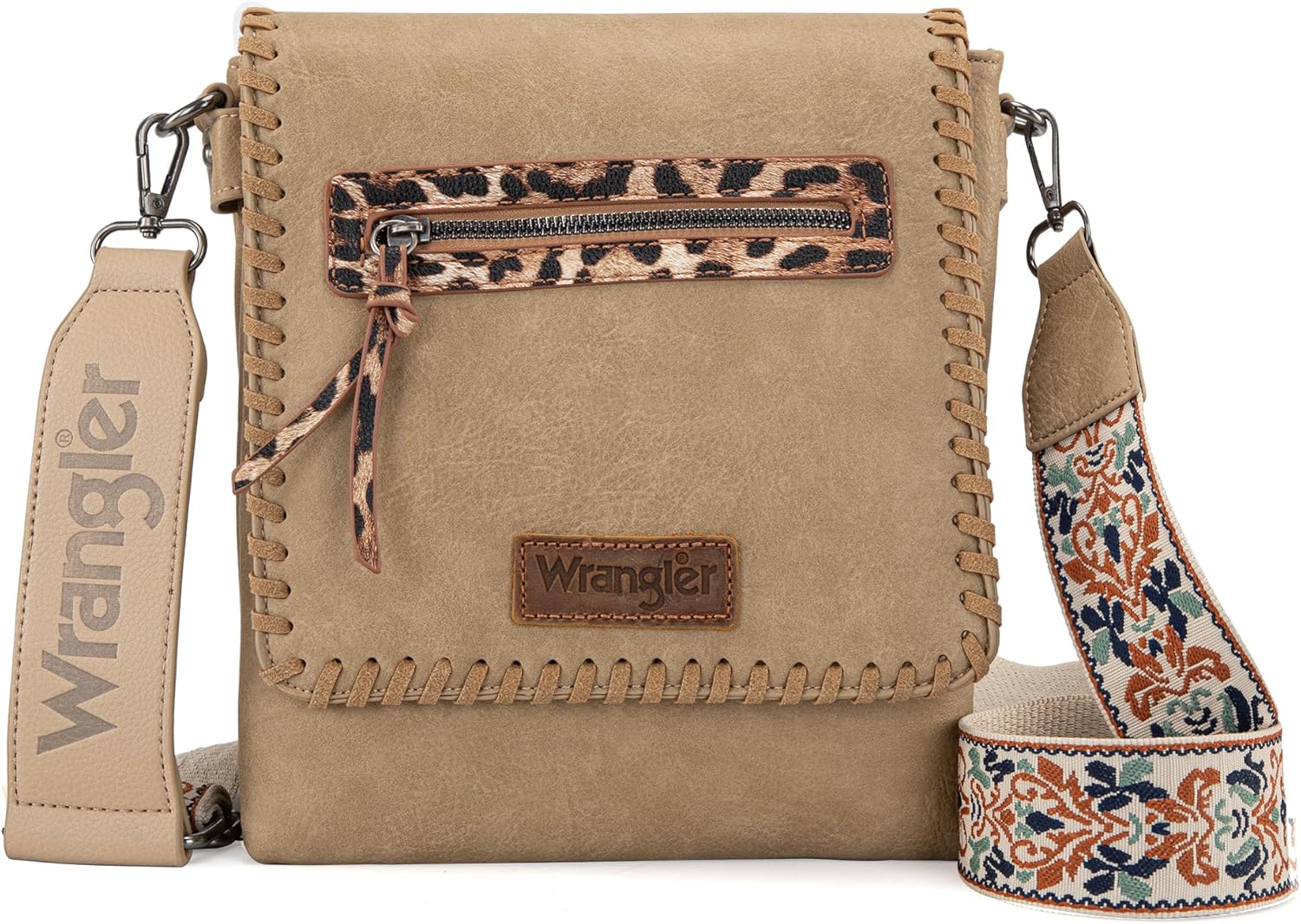 Wrangler Whipstitch Leopard Print Crossbody - Khaki