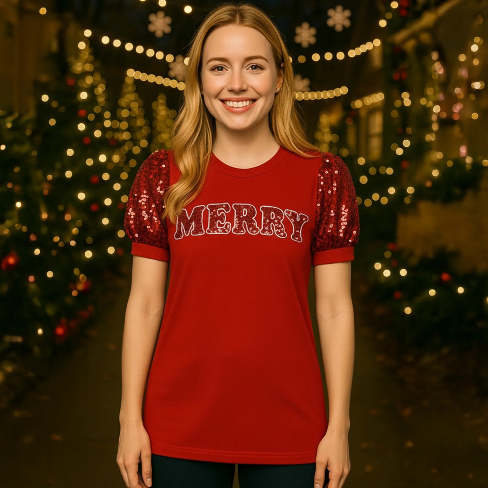 Christmas MERRY Sequined Long Sleeve Top