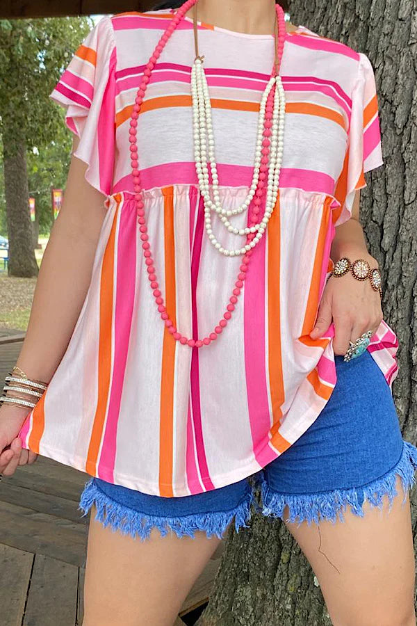 Multi Color Striped Baby Doll Blouse