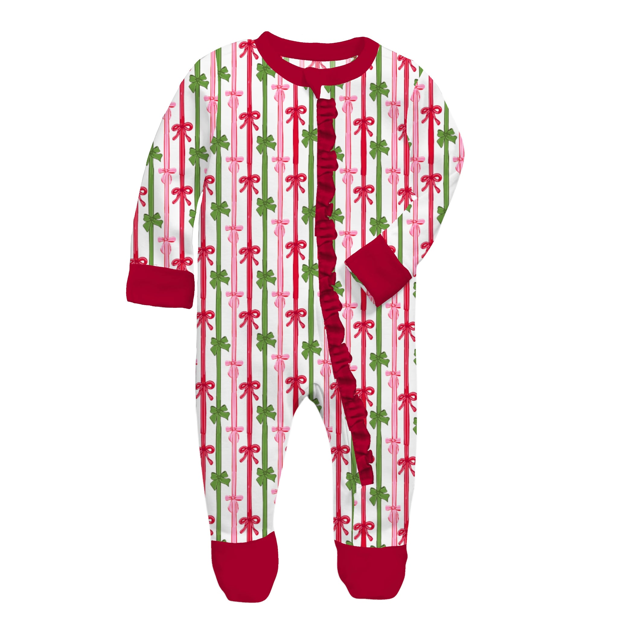 Kids Bow-tiful Christmas Bamboo Front Zip Onesie w