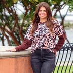 Pink Leopard Top with Waffle Knit