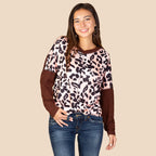 Pink Leopard Top with Waffle Knit