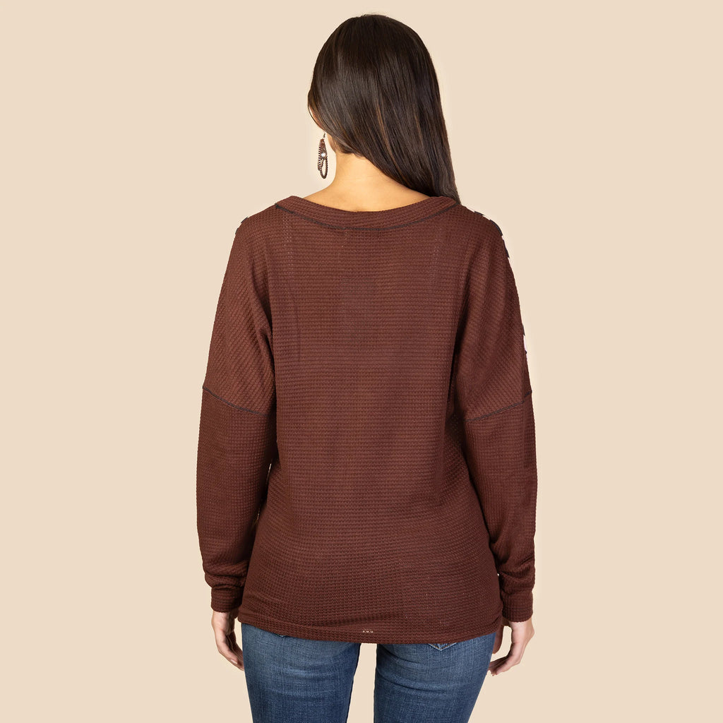 Pink Leopard Top with Waffle Knit