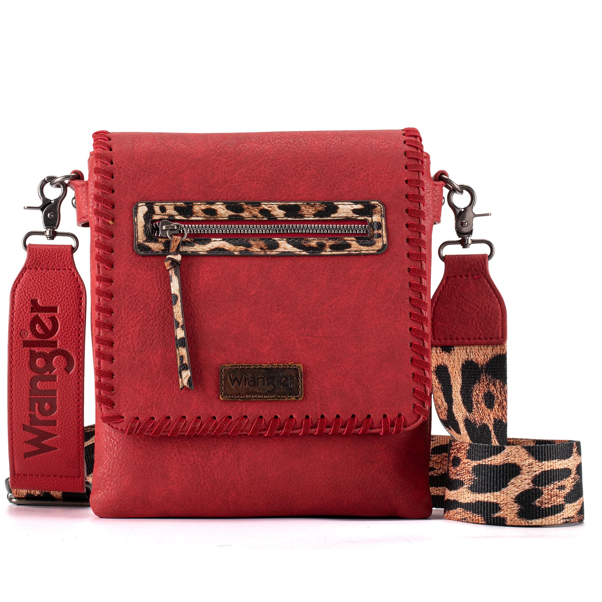 Wrangler Whipstitch Leopard Print Crossbody - Red