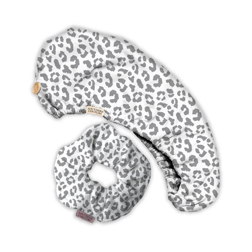 Southern Couture Hair Towel Wrap Scrunchie Set - Grey Leopard