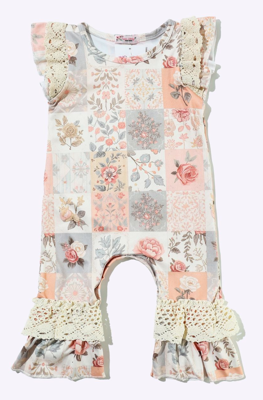 Peachy Patchwork Baby Romper