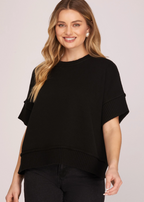 Game Day - Drop Half Sleeve Crew Neck Sweater Top