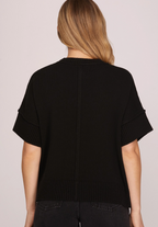 Game Day - Drop Half Sleeve Crew Neck Sweater Top