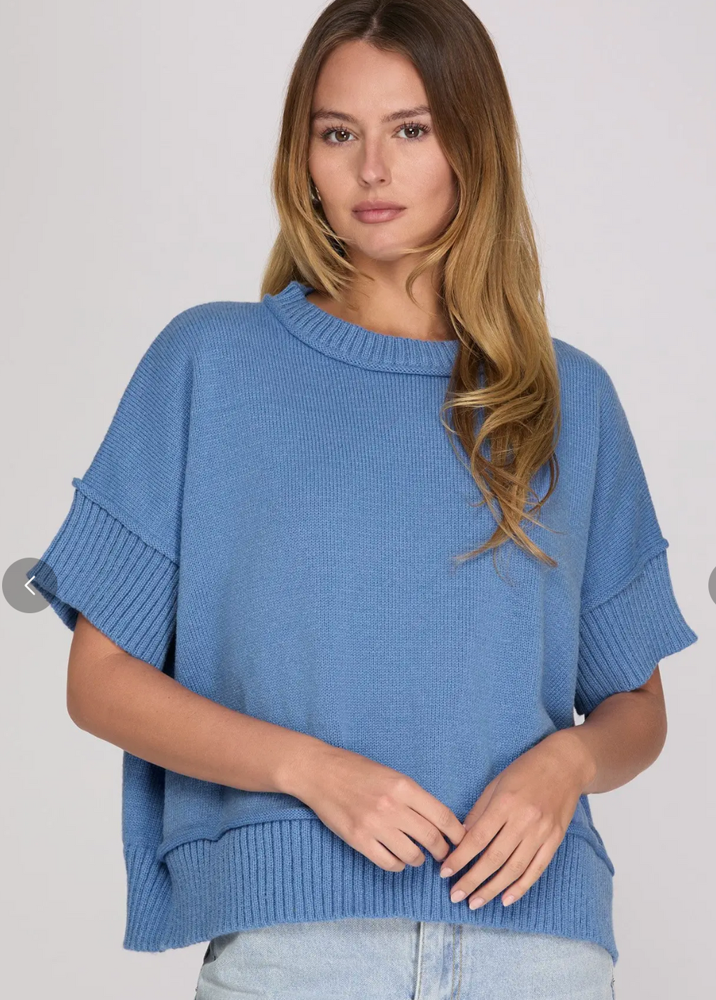 Drop Half Sleeve Crew Neck Sweater