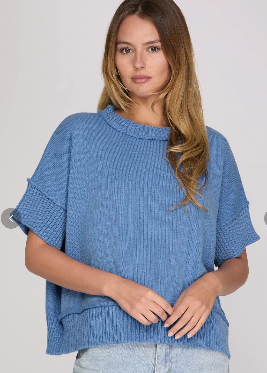 Drop Half Sleeve Crew Neck Sweater