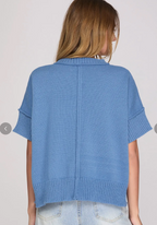 Drop Half Sleeve Crew Neck Sweater