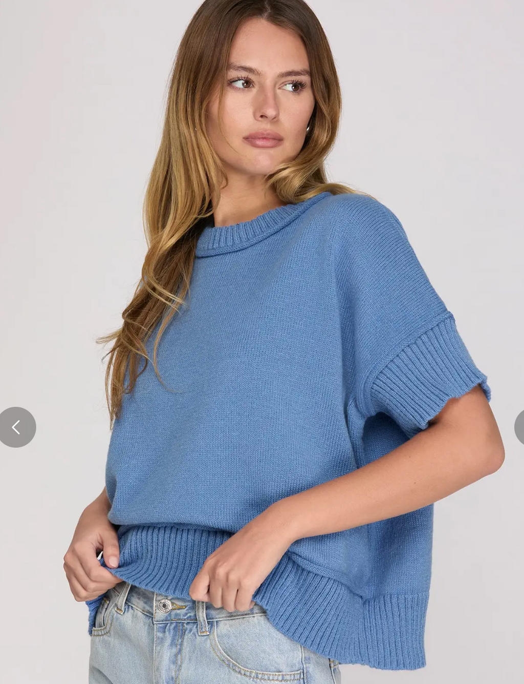 Drop Half Sleeve Crew Neck Sweater