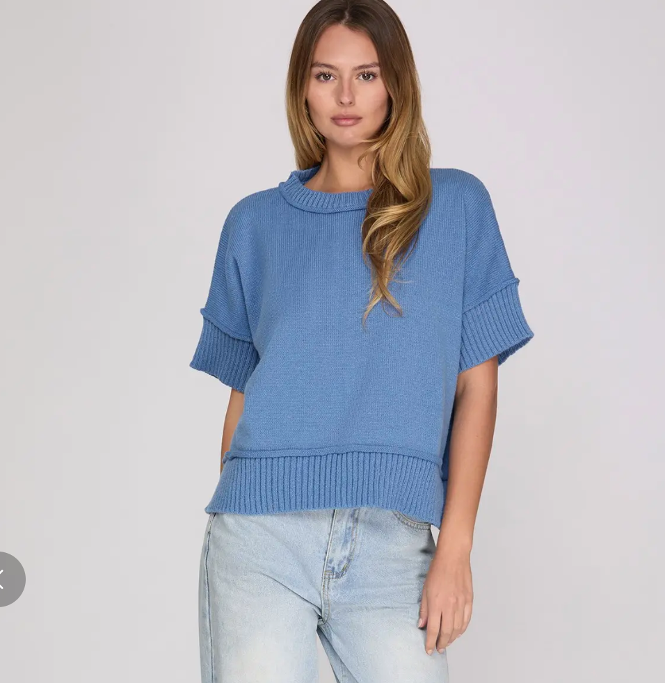 Drop Half Sleeve Crew Neck Sweater
