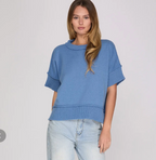 Drop Half Sleeve Crew Neck Sweater