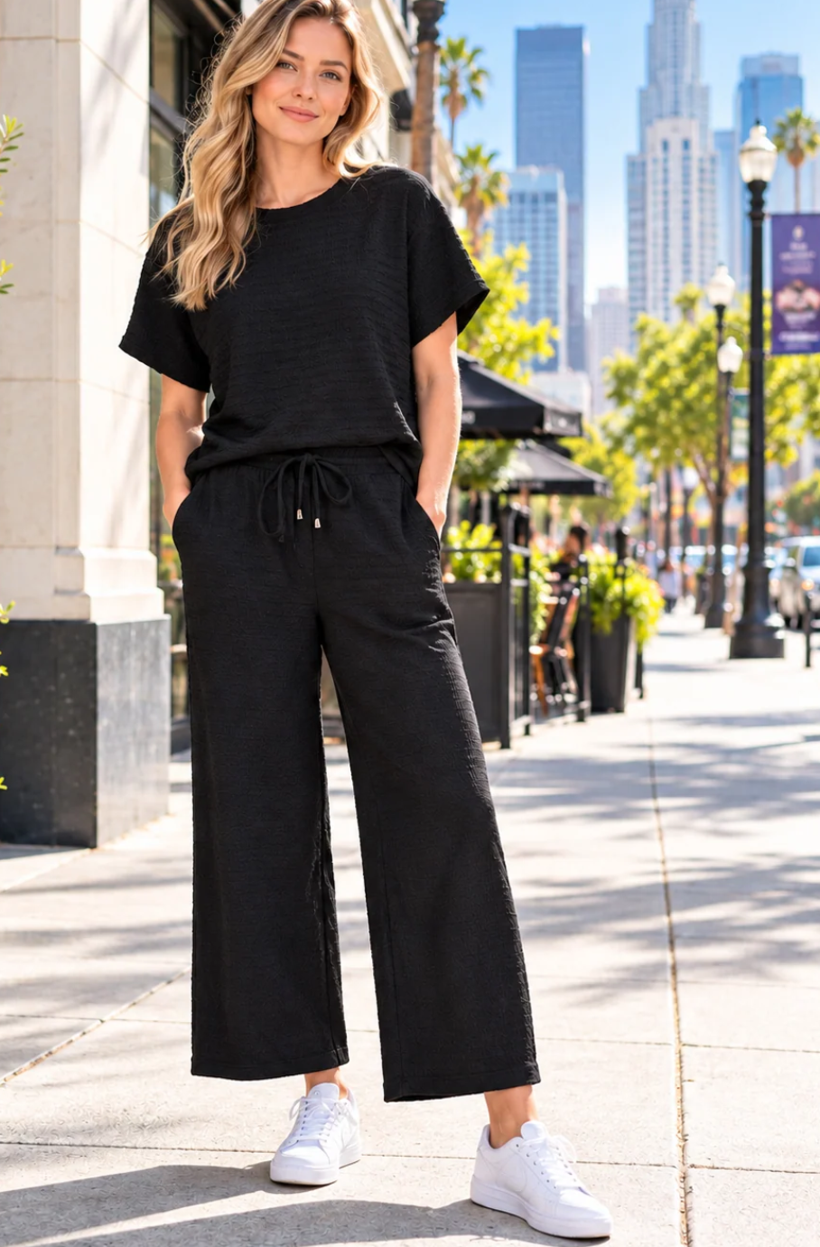 Textured Wide Leg Pants Set