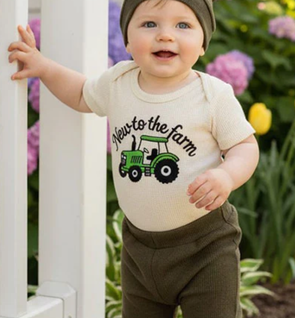 Farm & Tractor Embroidery Romper with pant, hat