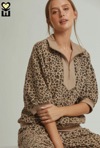 Leopard Jacquard Half Zip Pullover