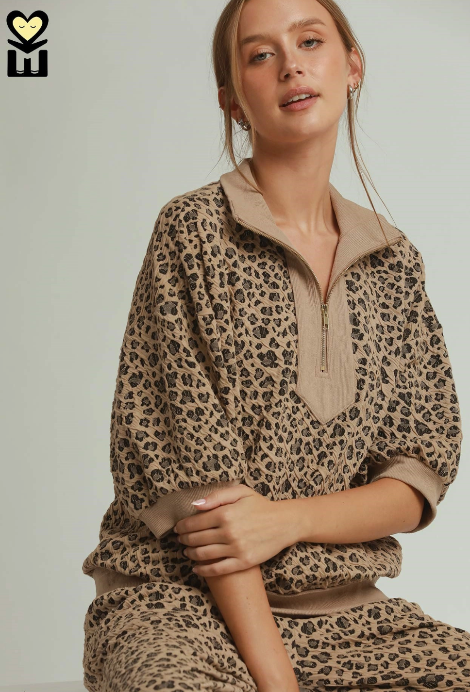 Leopard Jacquard Half Zip Pullover