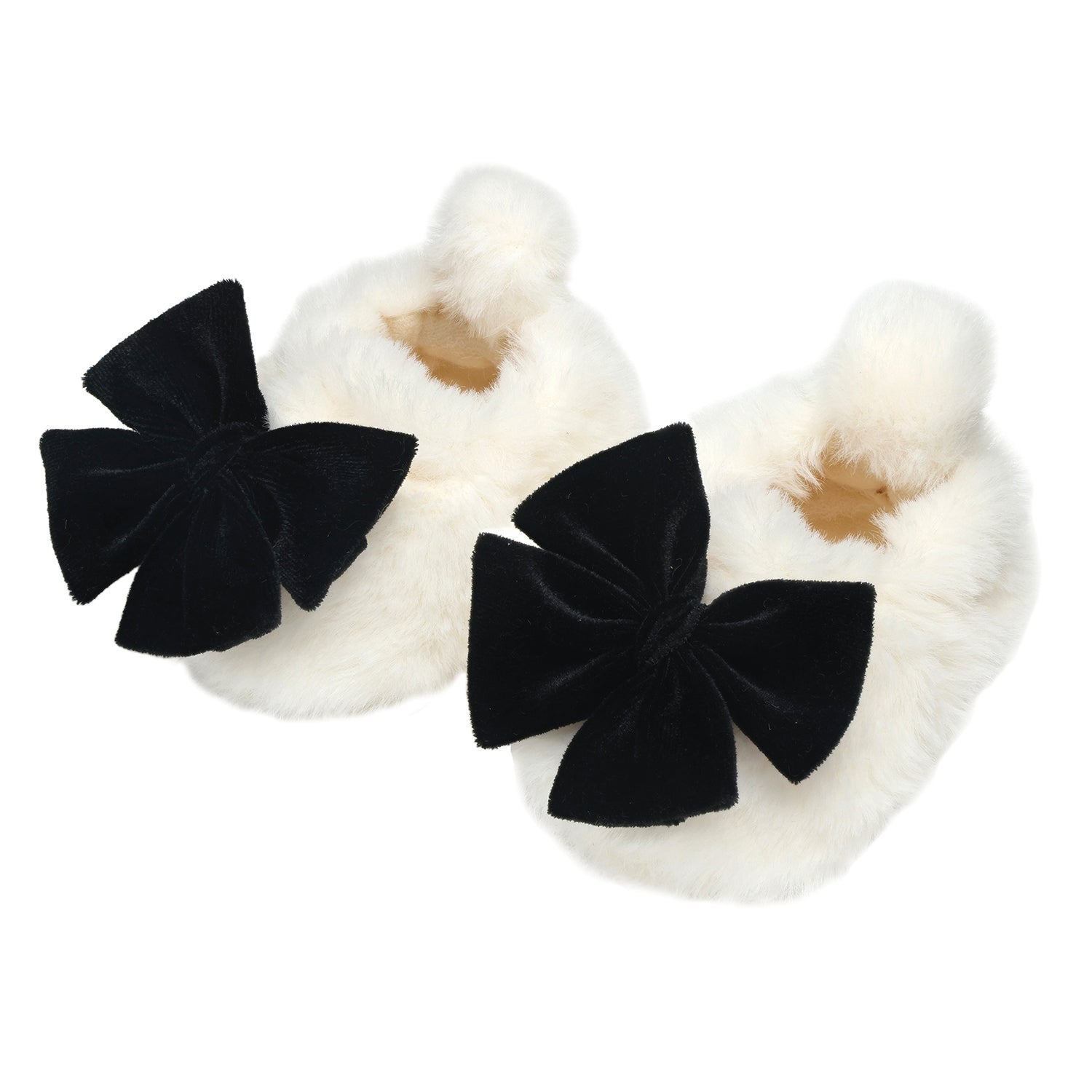 Plush Slippers-Black Bow