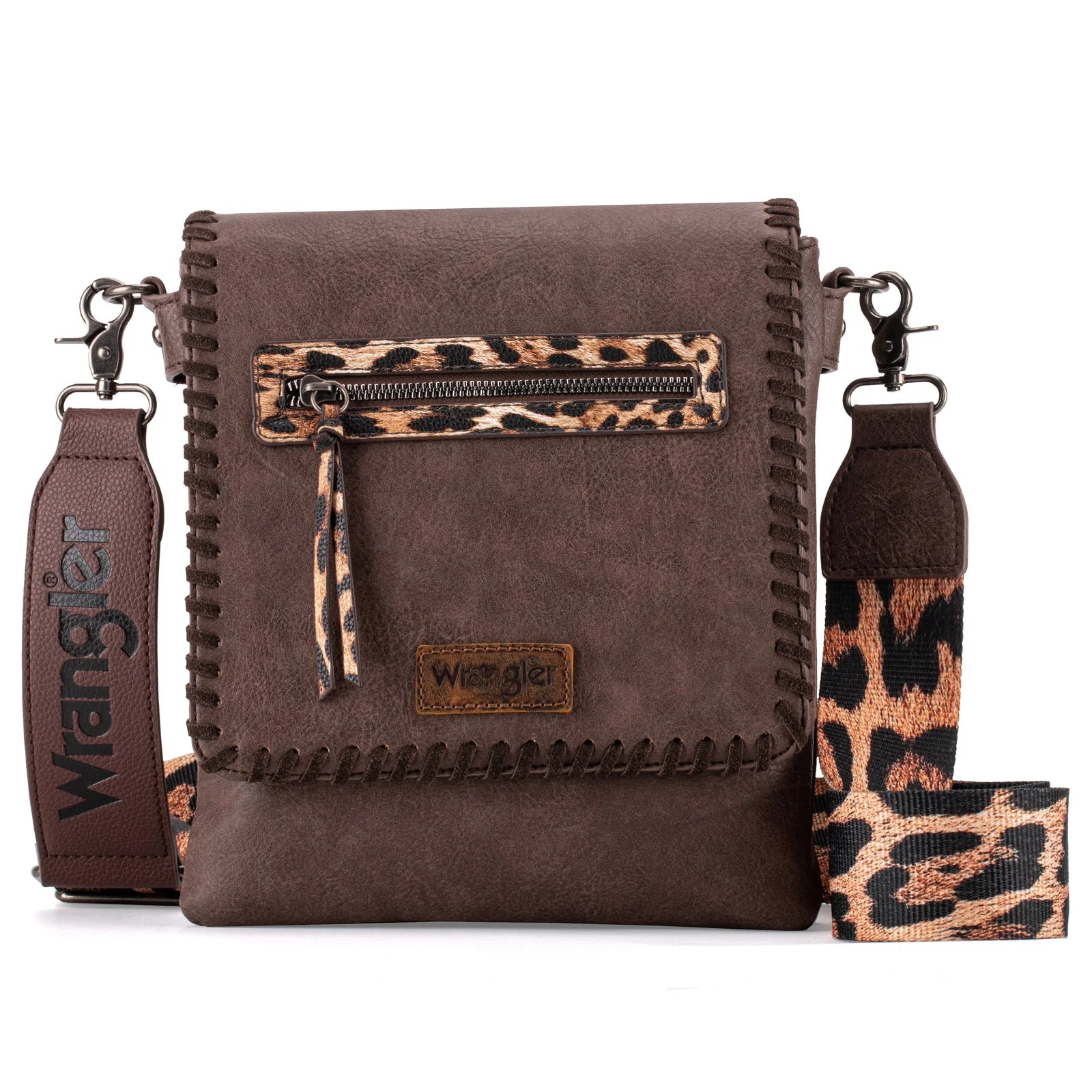 Wrangler Whipstitch Leopard Print Crossbody - Coffee