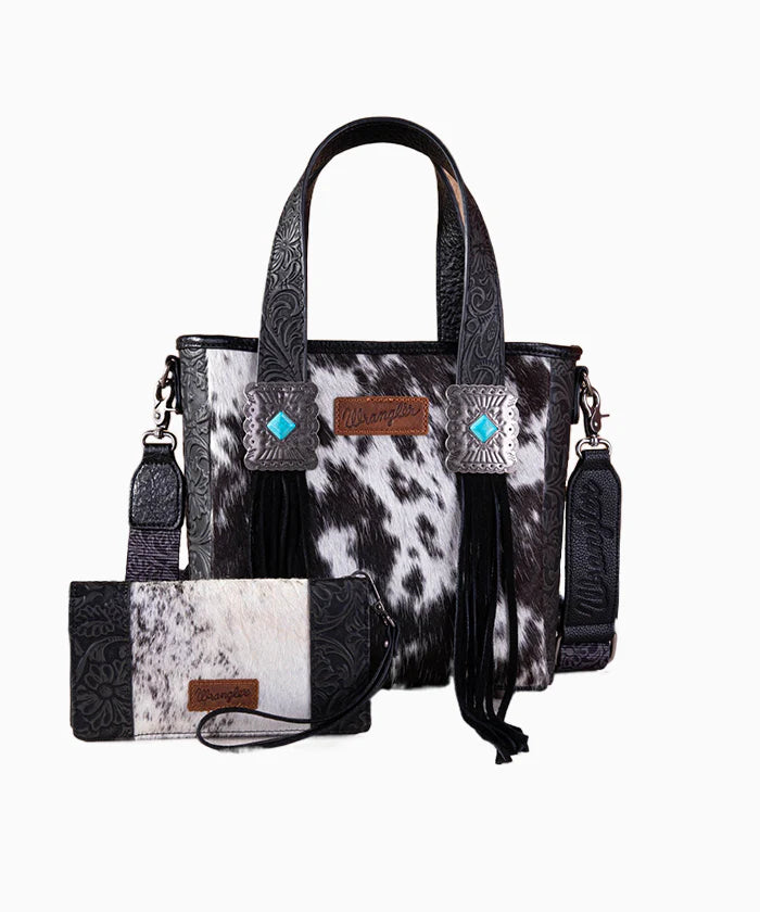 Wrangler Hair-On Cowhide Vintage Floral Crossbody Tote Collection